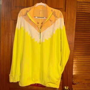 Women’s Free People Isla Pullover Oversized Sweatshirt Crochet Zip Lime S SMALL